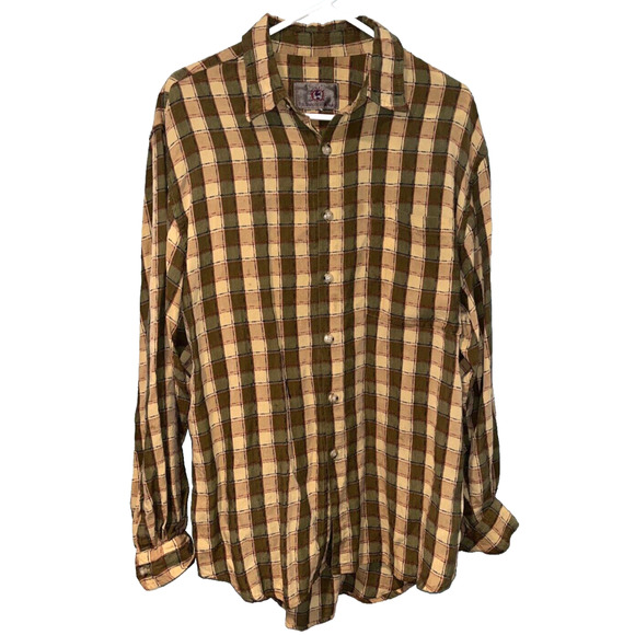 The Territory Ahead Textured Plaid Explorers Shirt Mens L Vintage 90s - Picture 6 of 7